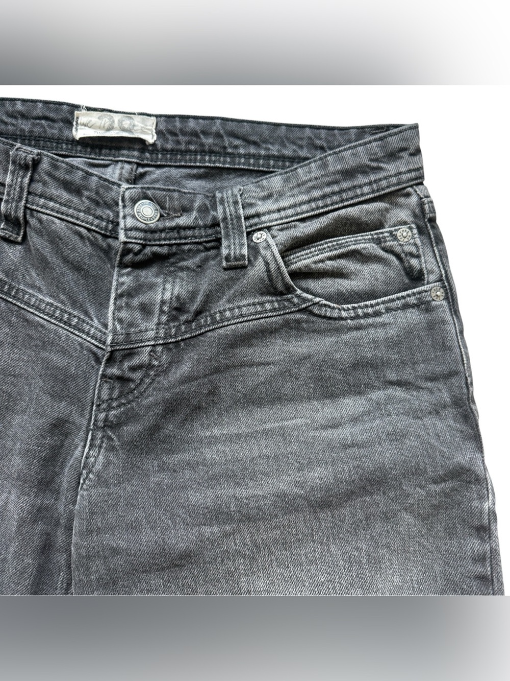 Free People We The Free Shelby Jeans 28 Black Flare Raw Hem Button Fly Denim Y2K - Picture 4 of 14